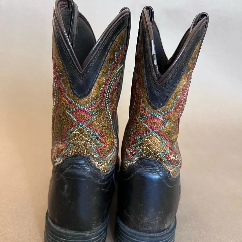 Durango Kids Lil Rebel Pro Burnt Orange & Brown Square Toe Leather Boots Size 8